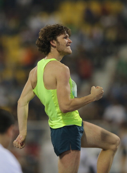 Ivan Ukhov registers his satisfaction after clearing 2.41 in the Doha high jump event ©Getty Images