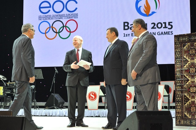 Invitations to Baku 2015 were handed out to National Olympic Committees, including host nation Azerbaijan, by European Olympic Committees President Patrick Hickey ©Baku 2015