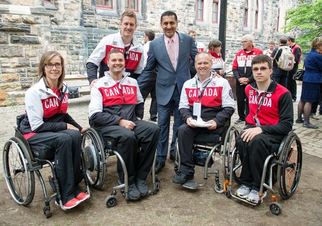 Canadian Minister of State for Sport Bal Gosal meets some of the members of the Canadian Sochi 2014 Paralympic team in Ottawa today ©COC