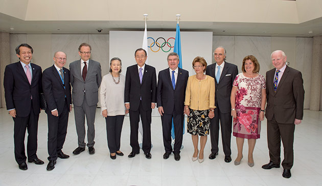 IOC and UN officials following the meeting in Lausanne today ©IOC/Christophe Moratal