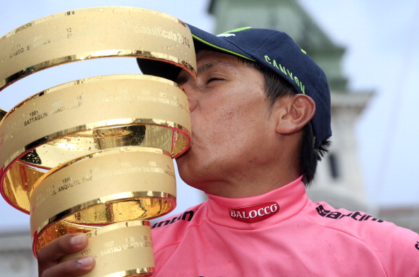Nairo Quintana celebrates a maiden Grand Tour victory at the Giro d'Italia ©AFP/Getty Images
