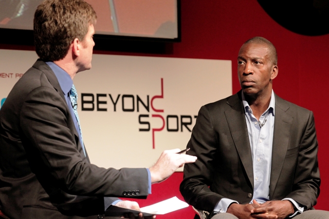 Olympic legend Michael Johnson speaking at a previous Beyond Sport event in July 2012 ©Beyond Sport