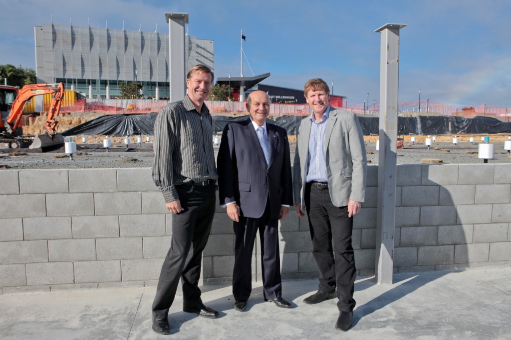 Owen Glenn visited the Owen G Glenn National Aquatics Centre in AUT Millennium today, with less than a year left until the venue is expected to be completed ©AUT Millennum