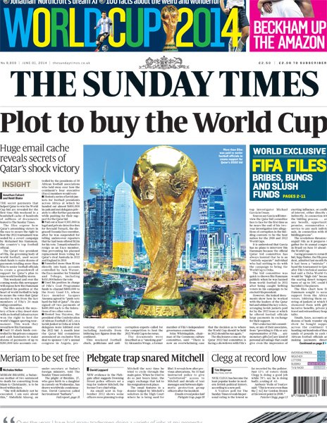 The latest allegations in The Sunday Times cast further doubt over Qatar's successful bid to host the 2022 FIFA World Cup ©Sunday Times