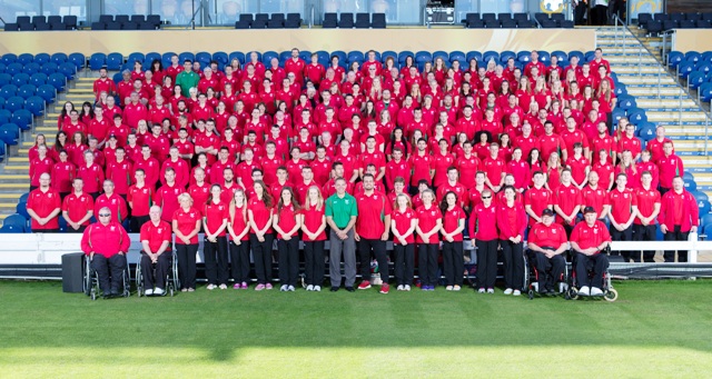 Team captain Aled Davies (front, centre) stands proud as he gets set to lead Wales at next month's Commonwealth Games in Glasgow ©Team Wales