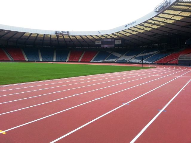 The athletics track at Hampden Park has been laid and is ready to go for the Glasgow 2014 Commonwealth Games ©ITG