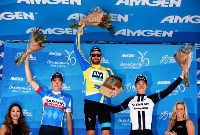 Wiggins (centre) took victory at last month's Tour of California ©Getty Images 