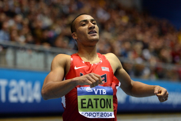 Ashton Eaton, pictured winning world indoor gold this year, became the first decathlete to win an event at a Diamond League meeting in Oslo as he earned victory in the 400m hurdles  ©AFP/Getty Images