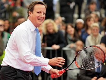 British Prime Minister David Cameron grabbed his racket to take part in an LTA tennis event at Westminster ©AFP/Getty Images