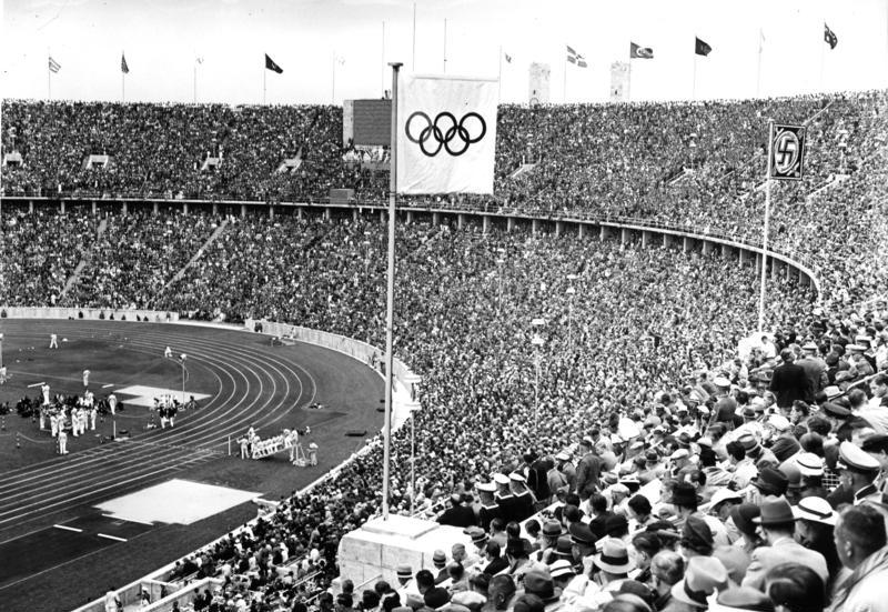 At Berlin 1936 the Olympic rings appeared alongside the Swastika, the symbol of the Nazi Party ©Wikipedia
