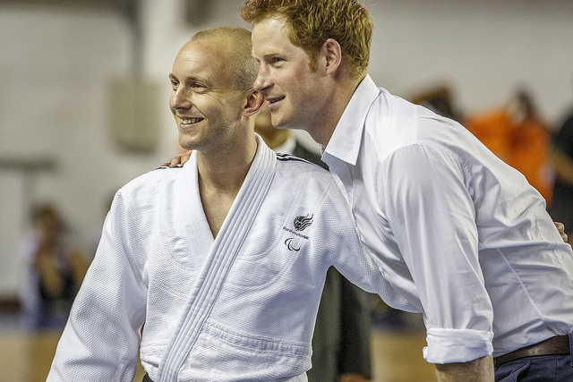 Prince Harry, posing with London 2012 judo bronze medallist Ben Quilter, witnessed the signing of an agreement for Britain's Paralympic team to base themselves in Belo Horizonte before Rio 2016 ©British Embassy