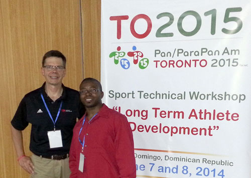 Paul Jurbala (left), course facilitator on the long-term athlete development programme, with Bahamas representative Clarence Rolle ©BOC