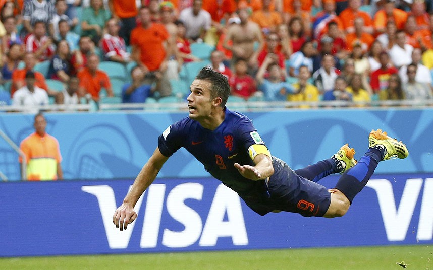 Nike may be trailing Adidas in the battle of the brands but do sponsor The Netherlands, who produced the best result of the first round of World Cup matches, beating Adidas-sponsored defending champions Spain 5-1, including this memorable goal from Robin van Persie  ©Getty Images