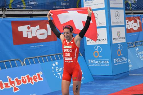 Switzerland's Olympic triathlon champion salutes her fourth European title win in Kitzbuhel ©European Triathlon Union