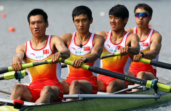 Tiexin Wang, pictured far left ,has emerged as a dominant force in the lightweight men's single sculls and is headed for his second World Cup win of the season ©Bongarts/Getty Images
