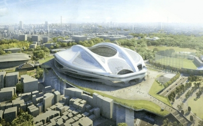 An artists impression of what the new National Stadium in Tokyo will look like ©Japan Sports Council