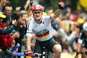 Andre Greipel celebrates after winning stage six of the Tour de France in Reims today ©Getty Images 