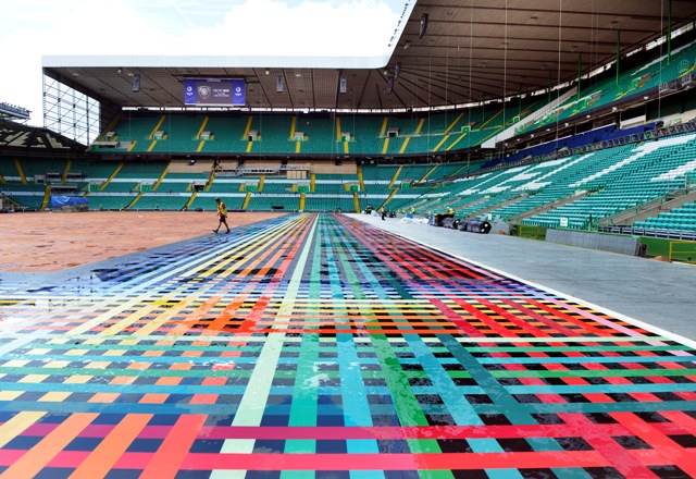 Celtic Park is being readied for the Glasgow 2014 Opening Ceremony next week, which is expected to attract a global TV audience of more than one billion ©Glasgow 2014