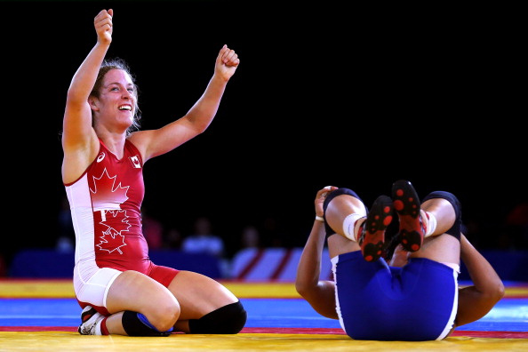 Danielle Lappage of Canada celebrates under 63 kilogram gold ©Getty Images