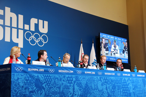 Eli Grimsby, seen here far left during a presentation given by Oslo 2022 during Sochi 2014, believes the Norwegian public have been scared by the reported $51 billion that the Russians spent on those Winter Olympics ©Oslo 2022
