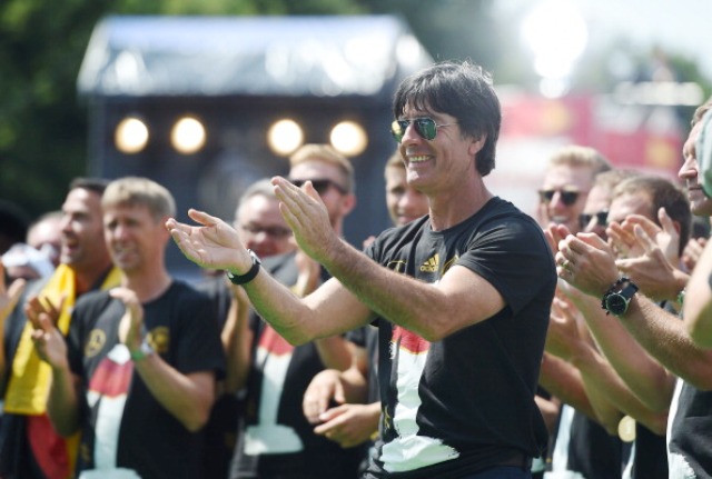Germany manager Joachim Löw leads the celebrations in Berlin today ©Getty Images 