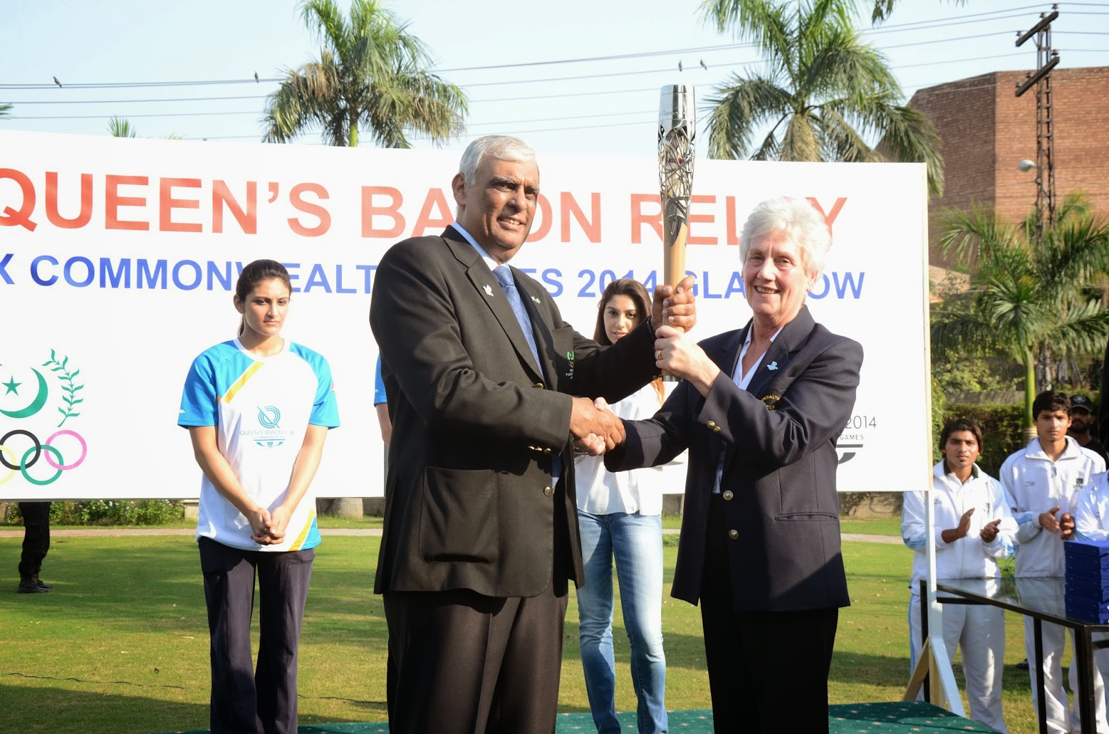 Pakistan Olympic Association President Syed Arif Hasan greeted the Glasgow 2014 Queen's Baton Relay when it arrived in Lahore last October ©Glasgow 2014