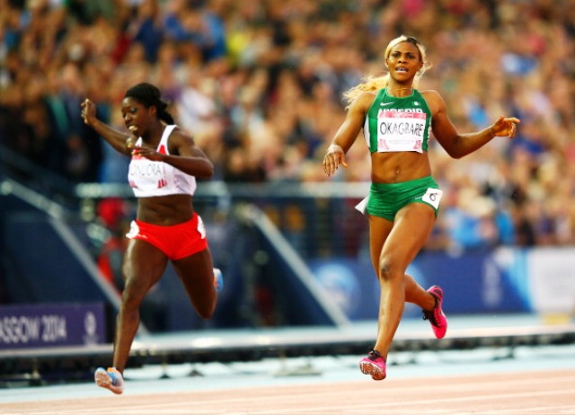 Blessing Okagbare of Nigeria completed the 100m and 200m double at Hampden Park tonight ©Getty Images 