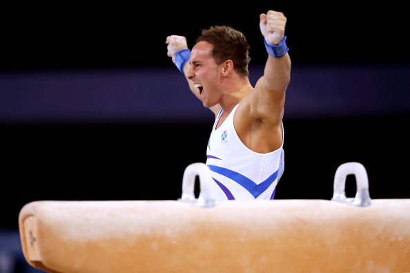 Daniel Keatings celebrates a gold-medal winning performance in the men's pummel horse ©Getty Images