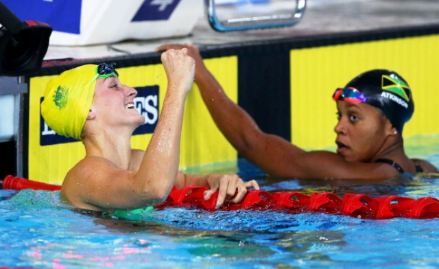 Defending champion Leiston Pickett was pushed all the way by Jamaican Alia Atkinson in the 50m breaststroke final ©Getty Images 