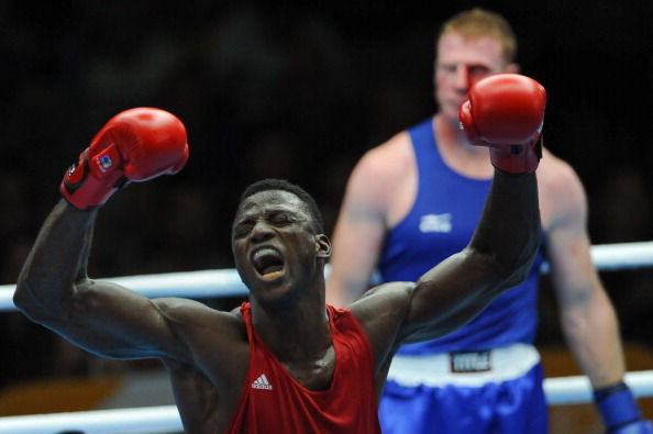 Efe Ajagba of Nigeria beat a bloodied Paul Schafer of South Africa in their men's over 91kg bout ©Getty Images