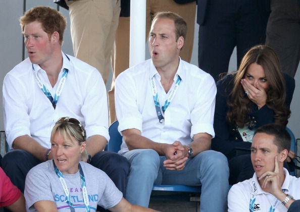Prince Harry and the Duke and Duchess of Cambridge were engrossed as they watched Scotland's women play Wales in the hockey, a match the hosts won 2-0 ©Getty Images 