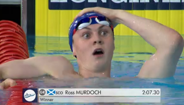 Ross Murdoch is in shock after realising he has won gold ©Twitter
