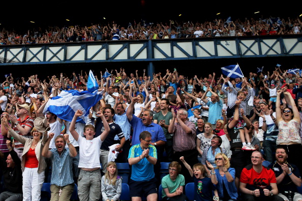 Scottish fans cheering home the underdgos at the rugby sevens today ©Getty Images