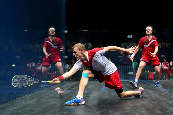 The men's squash singles was an incredibly tense affair with Nick Matthew edging team mate James Willstrop 3-2 ©Getty Images