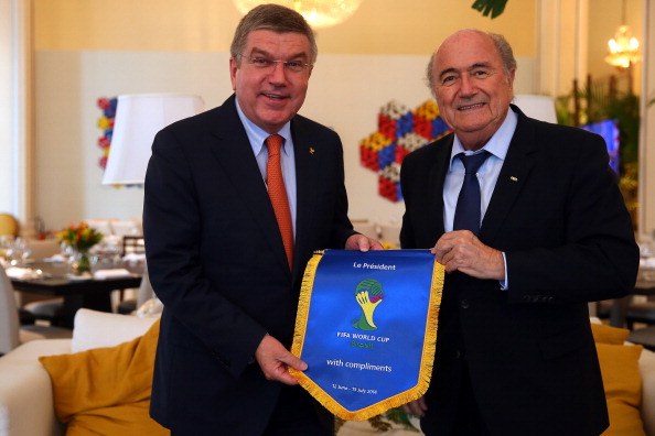 IOC President Thomas Bach met with FIFA President Sepp Blatter yesterday as he began his latest visit to Brazil ©FIFA via Getty Images