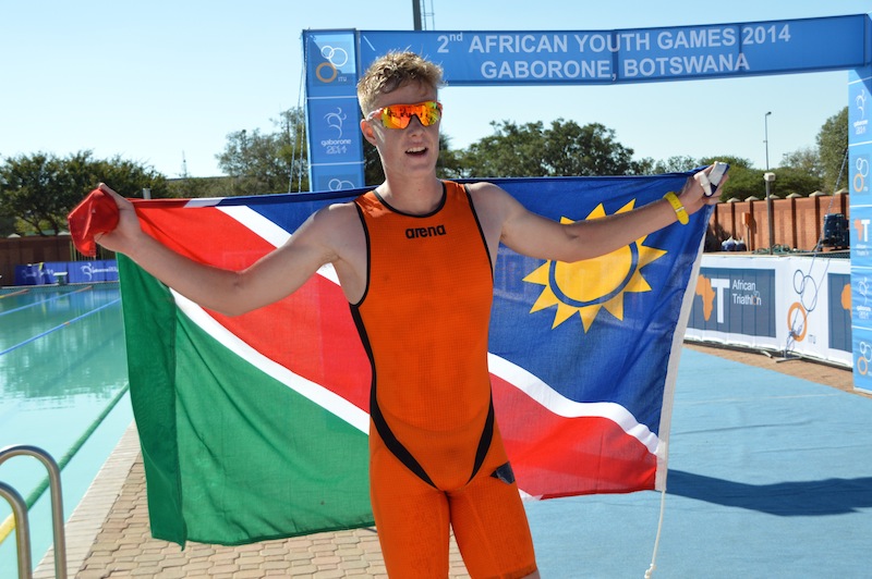 Triathlete Jean-Paul Burger won one of four gold medals for Nambia at the African Youth Games ©NNOC