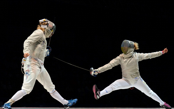 Olga Kharlan (right) has won gold in the women's sabre at the World Fencing Championships in Kazan ©Getty Images