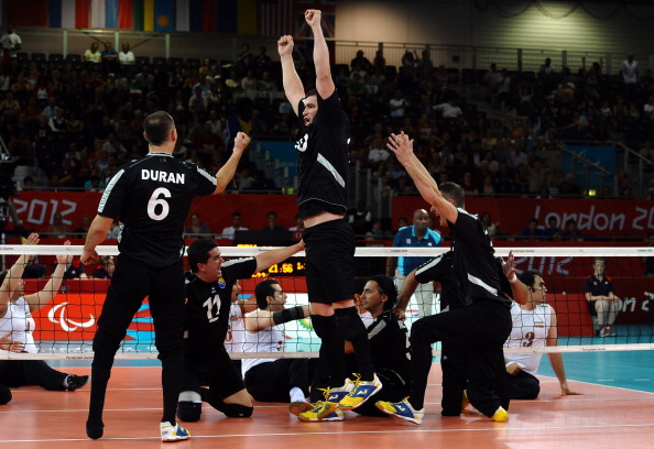 Safet Alibasic (centre, standing), was named Most Valuable Player at the World Paravolley Sitting Volleyball World Championships ©AFP/Getty Images