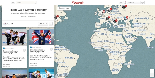 The Pinterest map tracking Team GB's Olympic history is part of a the British Olympic Association's social media strategy ©Team GB
