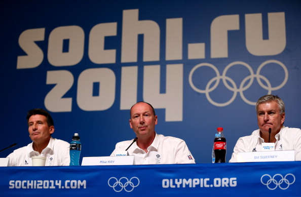The announcement is a second commercial boost for BOA chief executive Bill Sweeney (right), pictured alongside BOA chairman Sebastian Coe and Sochi 2014 Chef de Mission Mike Hay, since his appointment last October ©Getty Images