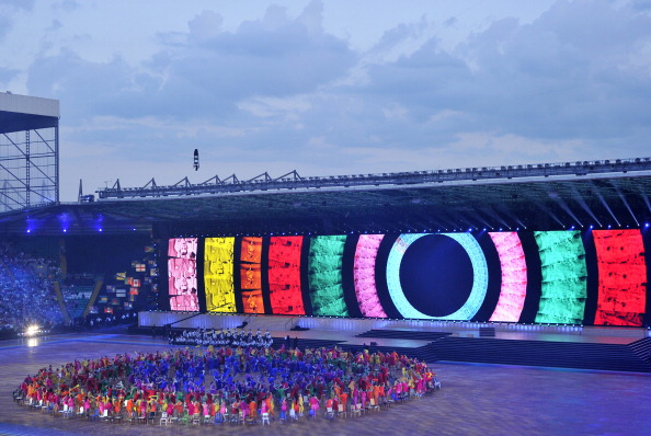 The huge video screen, the biggest ever to be used in Europe, blasted out colourful images during the Opening Ceremony ©AFP/Getty Images