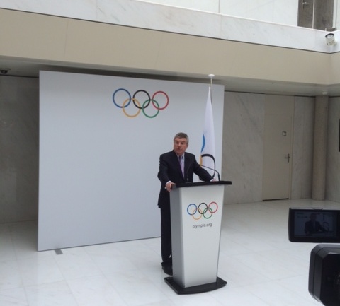 Thomas Bach announced the three 2022 Winter Olympic Candidate Cities on the first day of the Executive Board meeting in Lausanne last week ©ITG