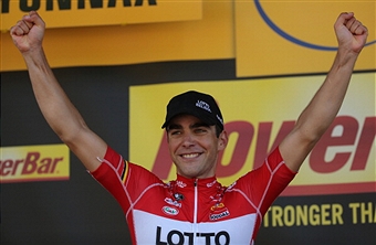 Tony Gallopin celebrates his stage win on the Tour de France in Oyonnax today ©Getty Images