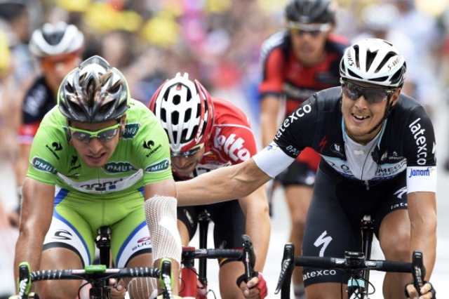 Trentin (right) had initially thought that Peter Sagan (left) had won the sprint to the line in Nancy ©Getty Images