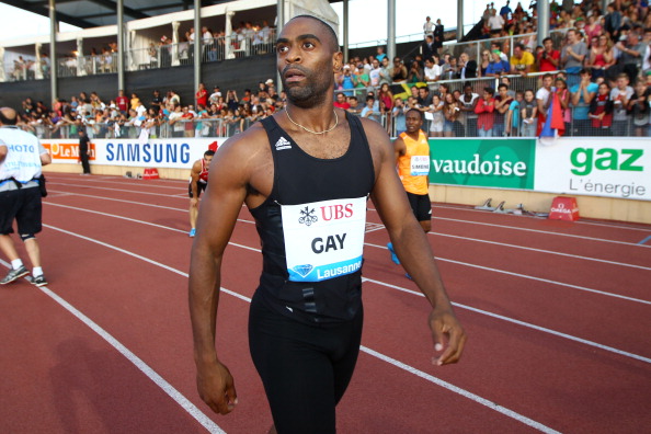 Tyson Gay reacts after finishing second over 100m at the IAAF Diamond League meeting in Lausanne - his comeback race after serving a doping ban halved by the US Anti Doping Agency ©Getty Images