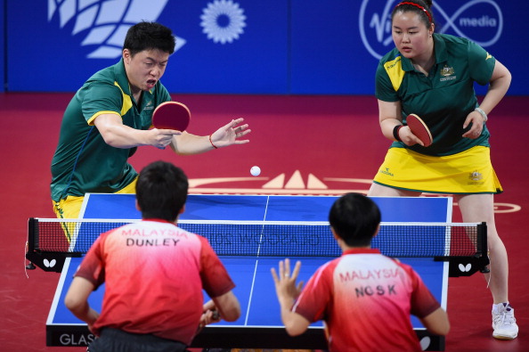 Australia versus in Malaysia in one of a host of doubles table tennis matches played today ©Getty Images