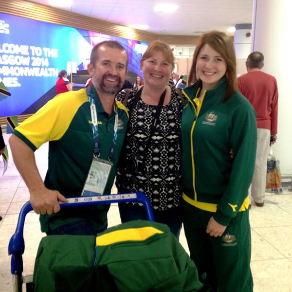 David Chapman and daughter Hayley arriving in Glasgow, where they will make history as the first ever father and daughter to represent Australia in the Commonwealth Games when they compete in the shooting, watched by wife and mum Karen ©Facebook