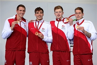 England's men's 4x100m medley relay team claimed a dramatic win in the final swimming race of Glasgow 2014 ©Getty Images 