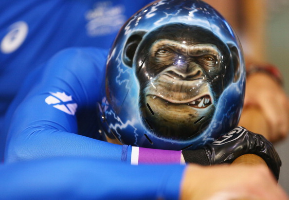 Neil Fachie of Scotland showing a monkey design on his helmet ahead of winning the men's sprint B2 tandem with pilot Craig MacLean ©Getty Images
