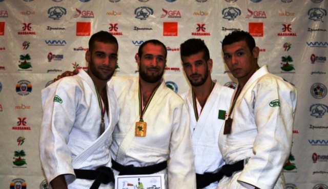 Safouane Attaf (second from left) was the sole home judoka to win an African title in Port Louis ©IJF